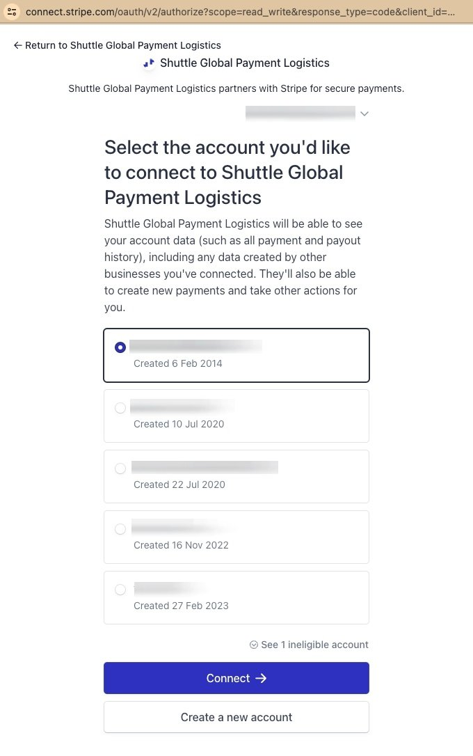 Select the Stripe account to connect