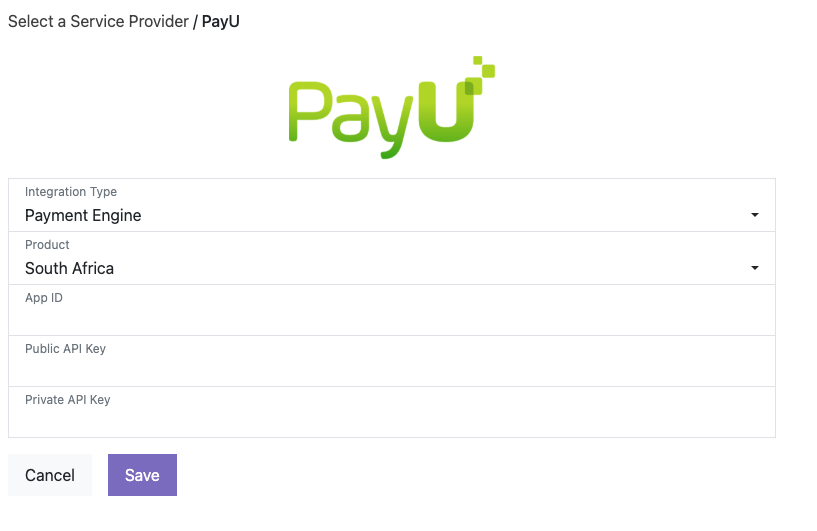 PayU Payment Engine connection form