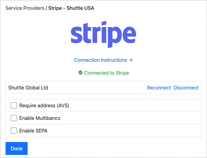 Connected to Stripe confirmation with options