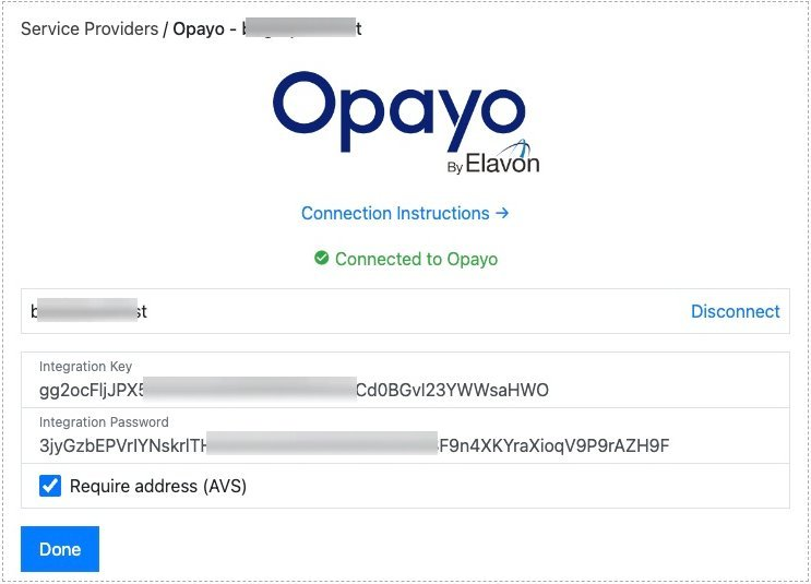 Connected to Opayo confirmation