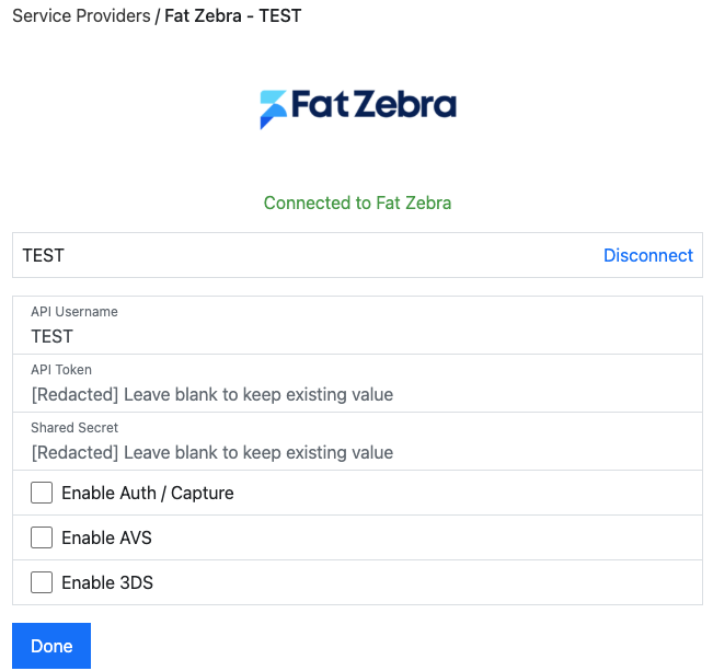 Connected to Fat Zebra confirmation