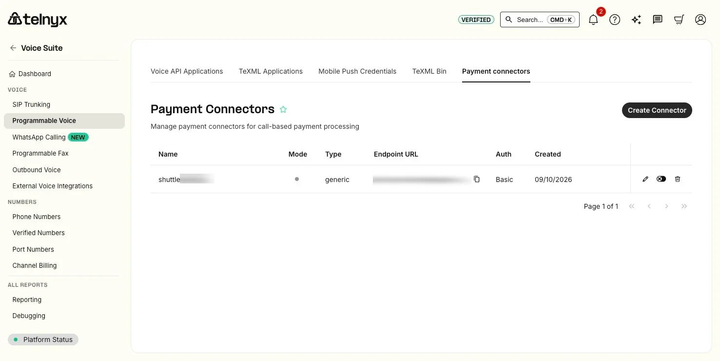 Telnyx Payment Connectors