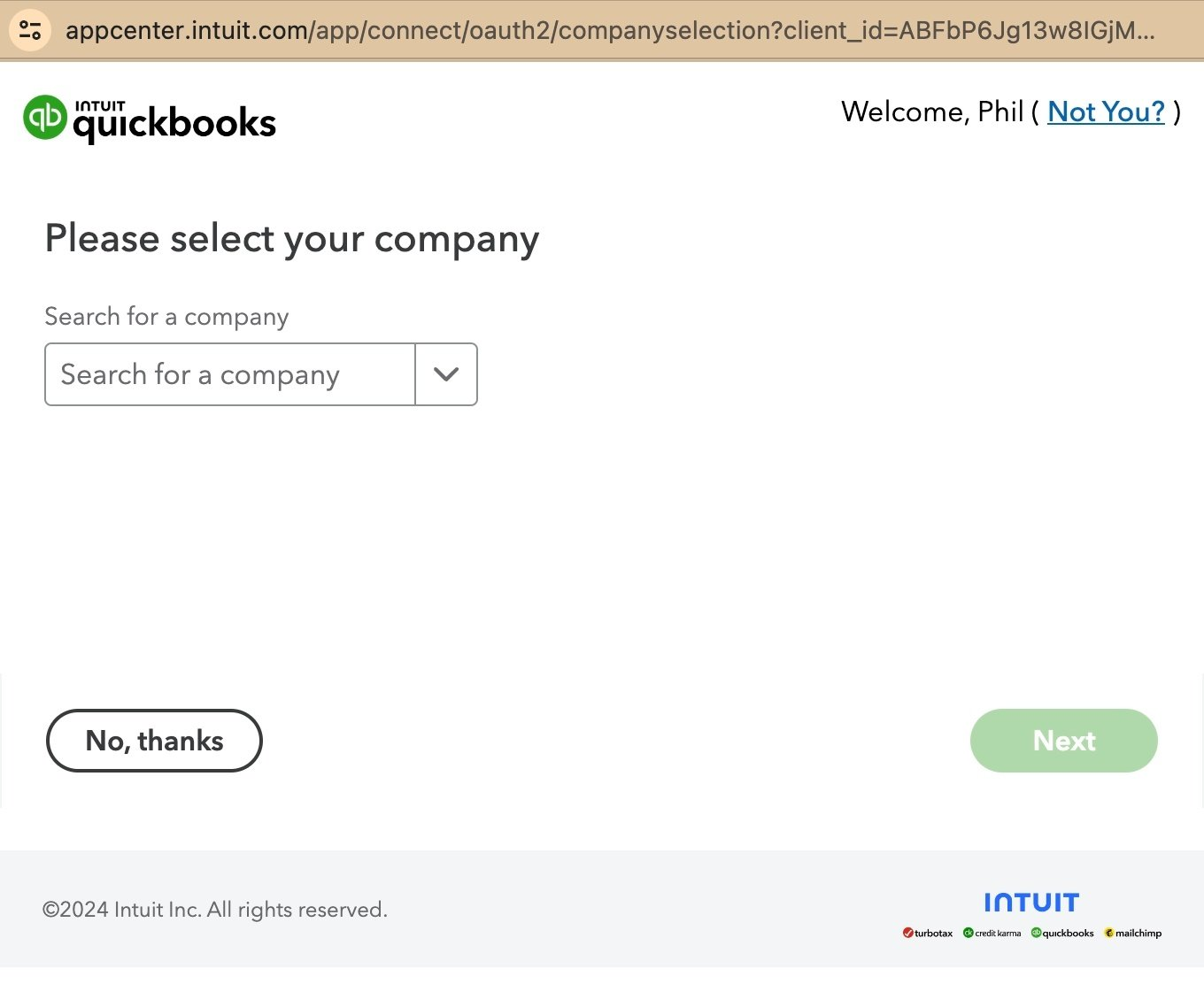Select your QuickBooks company
