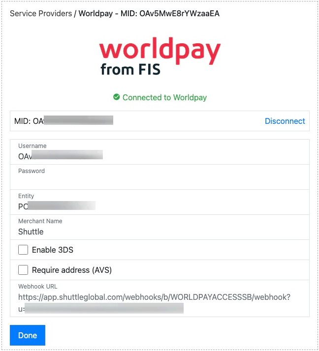 Connected to Worldpay confirmation with webhook URL