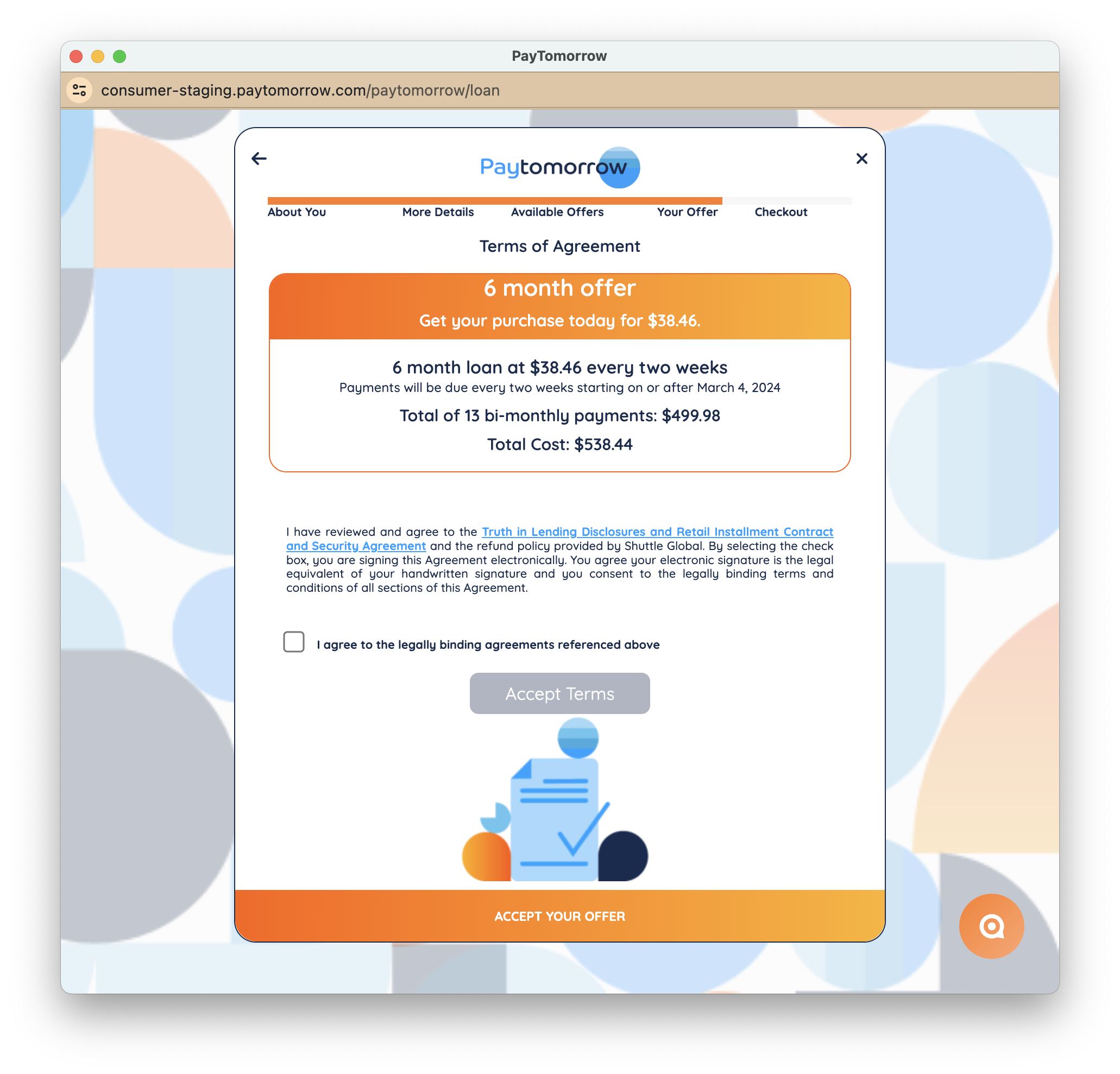 PayTomorrow application step