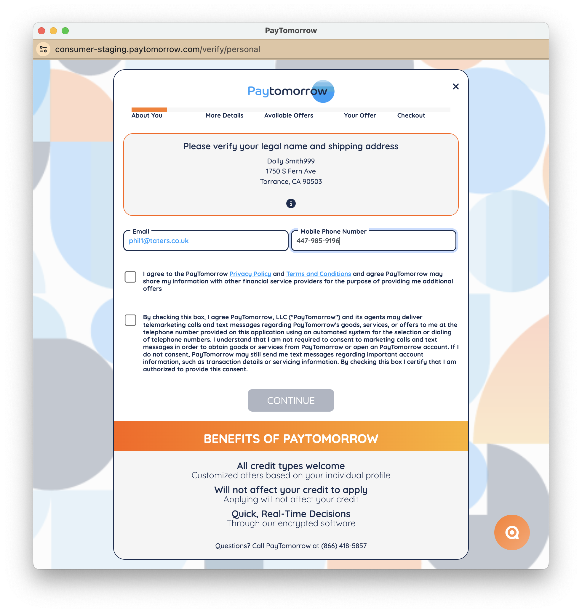 PayTomorrow authorisation step