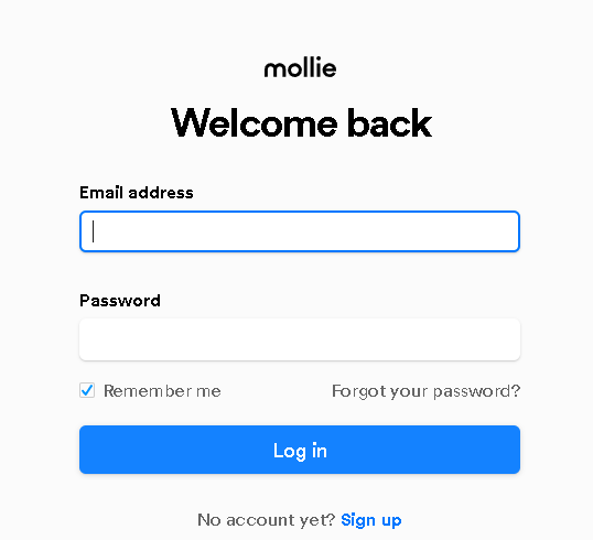 Mollie login screen
