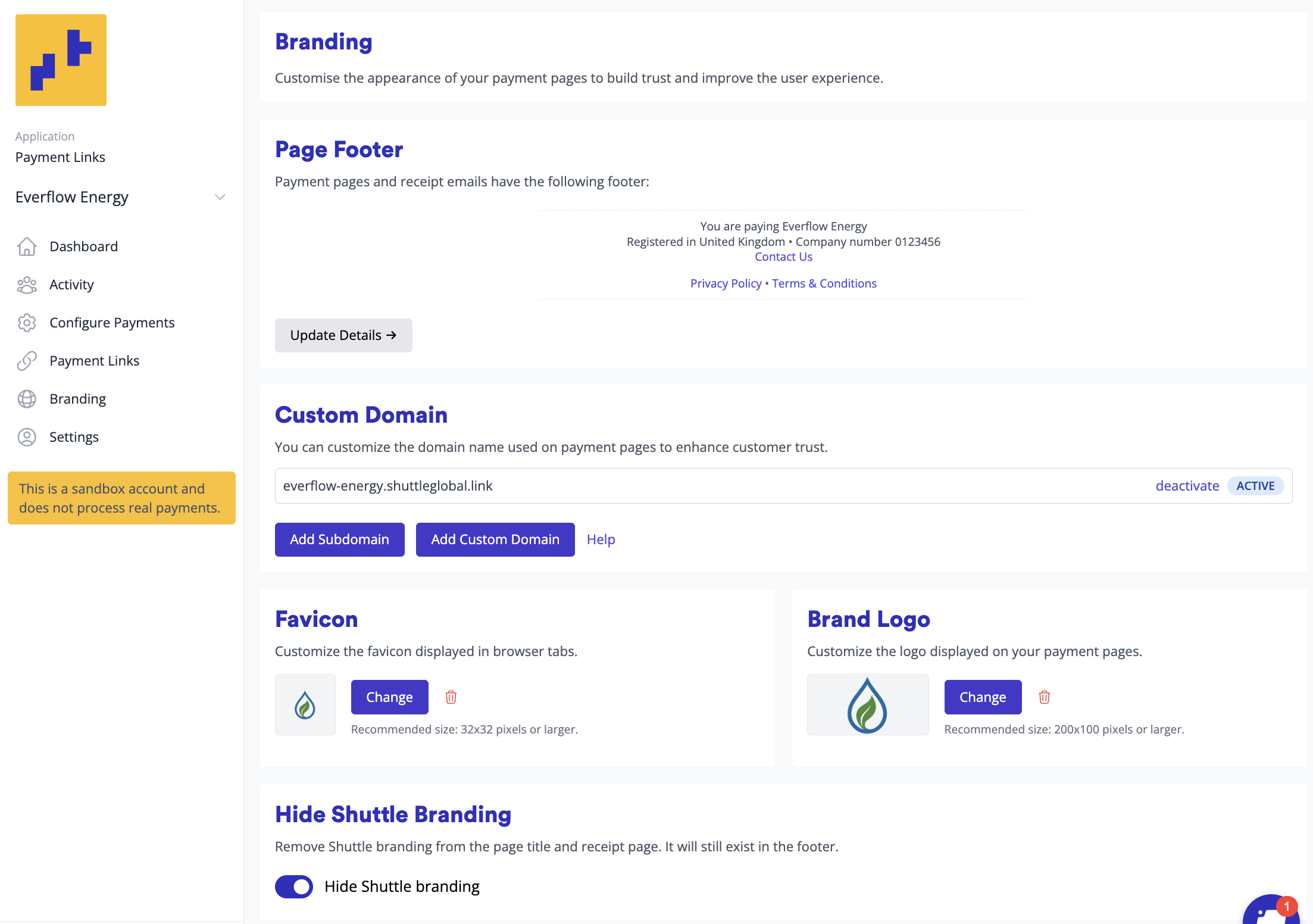 The Branding page