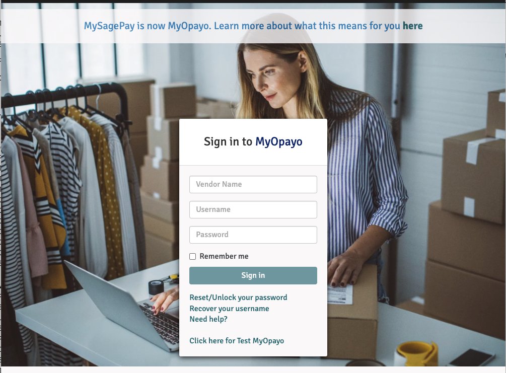 MyOpayo login screen