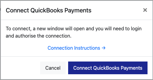 Connect QuickBooks Payments dialog