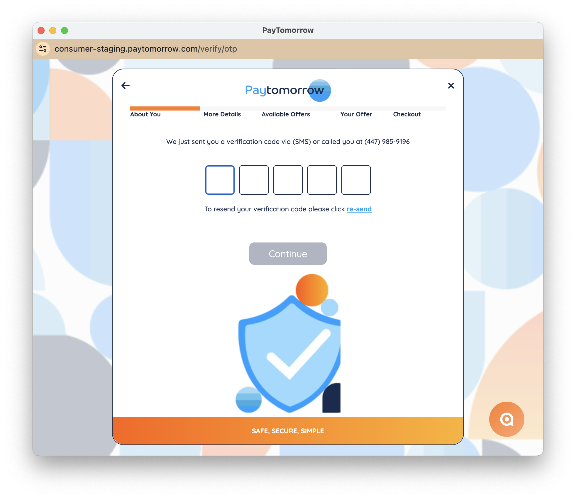 PayTomorrow authorisation step