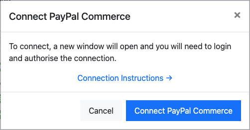 Connect PayPal Commerce dialog