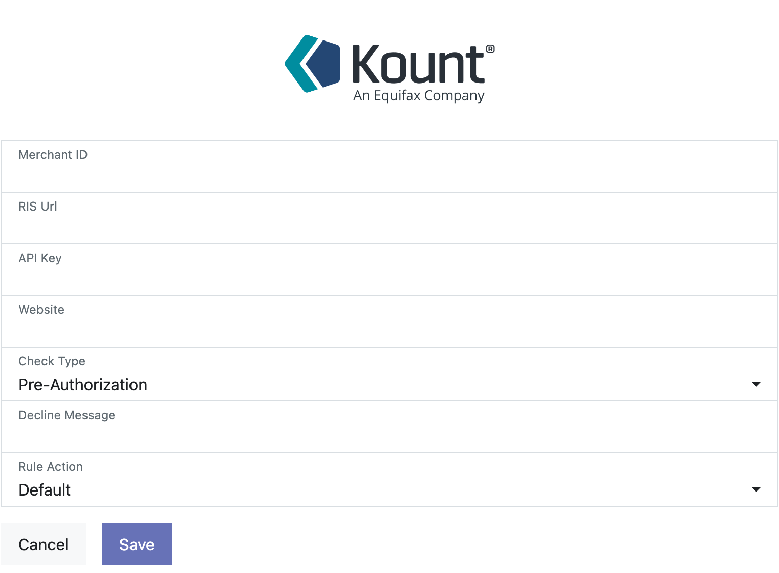 Kount connector configuration form