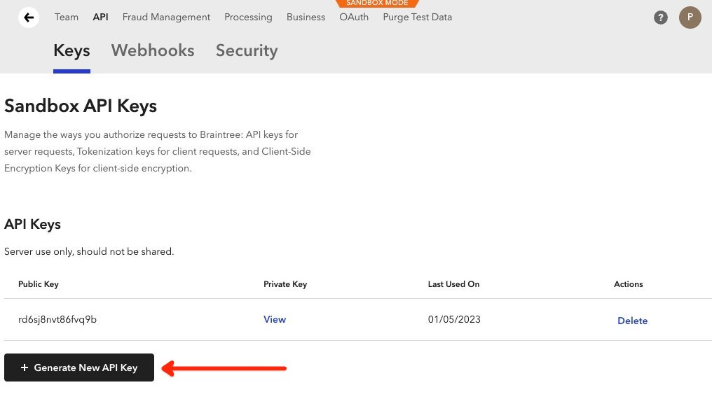 API Keys screen with the Generate New API Key button highlighted