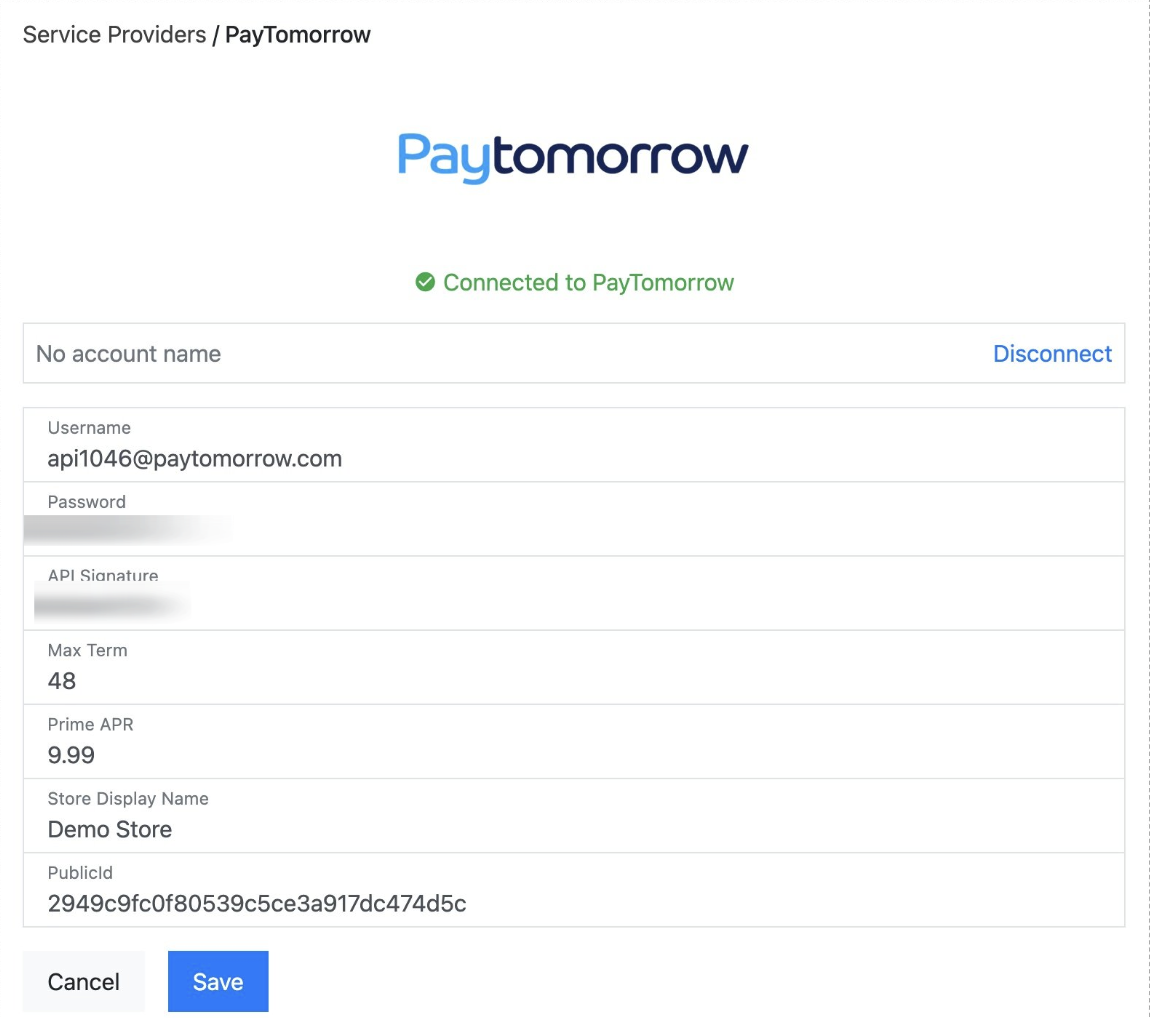 PayTomorrow gateway settings continued