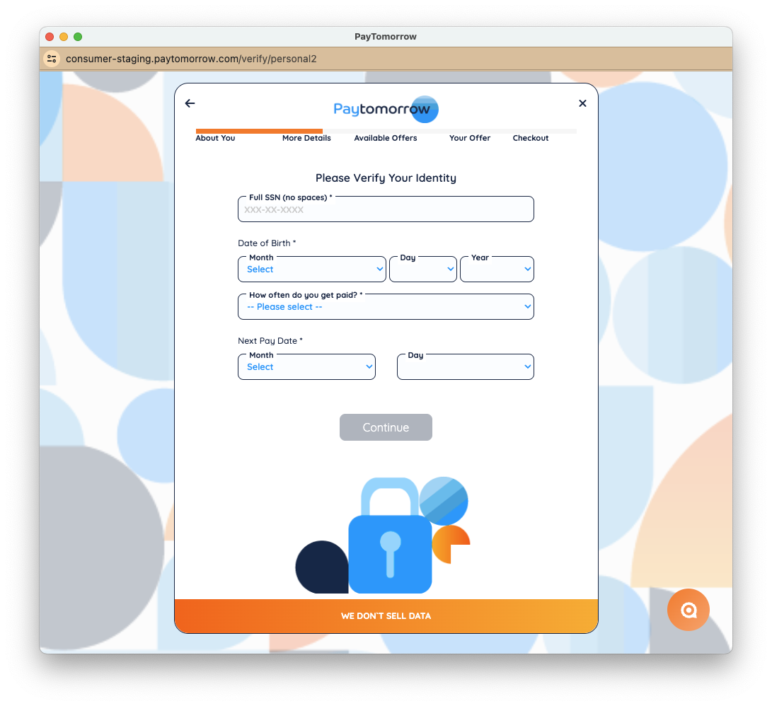 PayTomorrow application step
