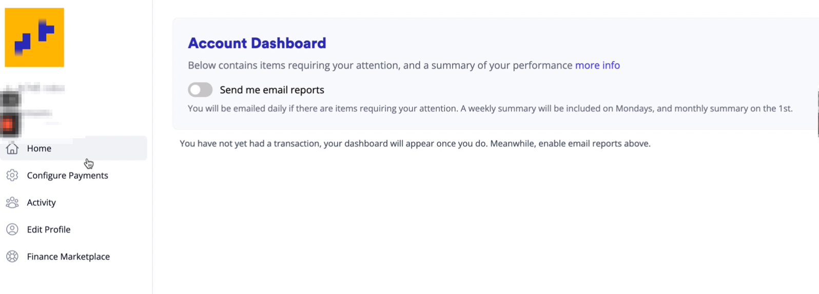 The Send me email reports switch on the Account Dashboard