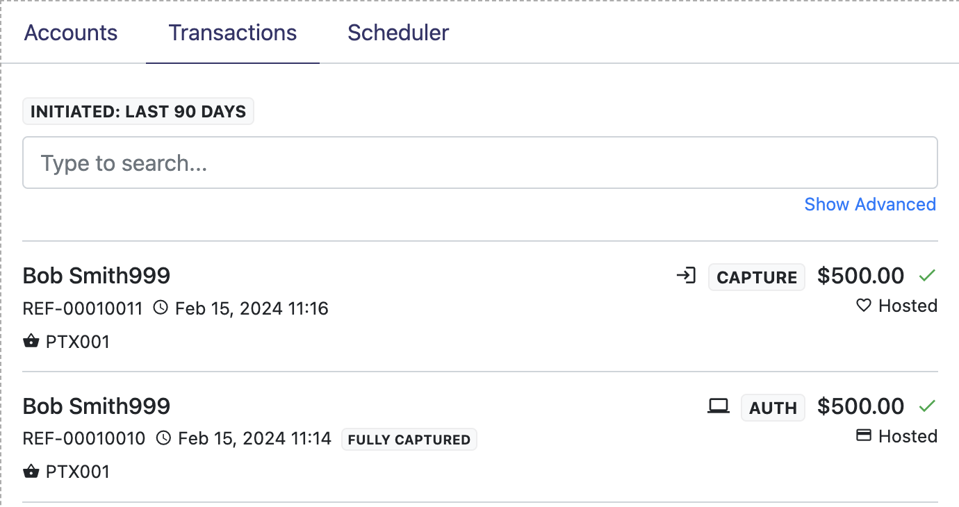Capture transaction in the platform