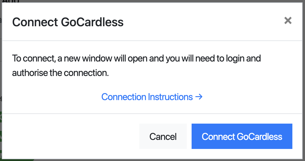 Connect GoCardless dialog