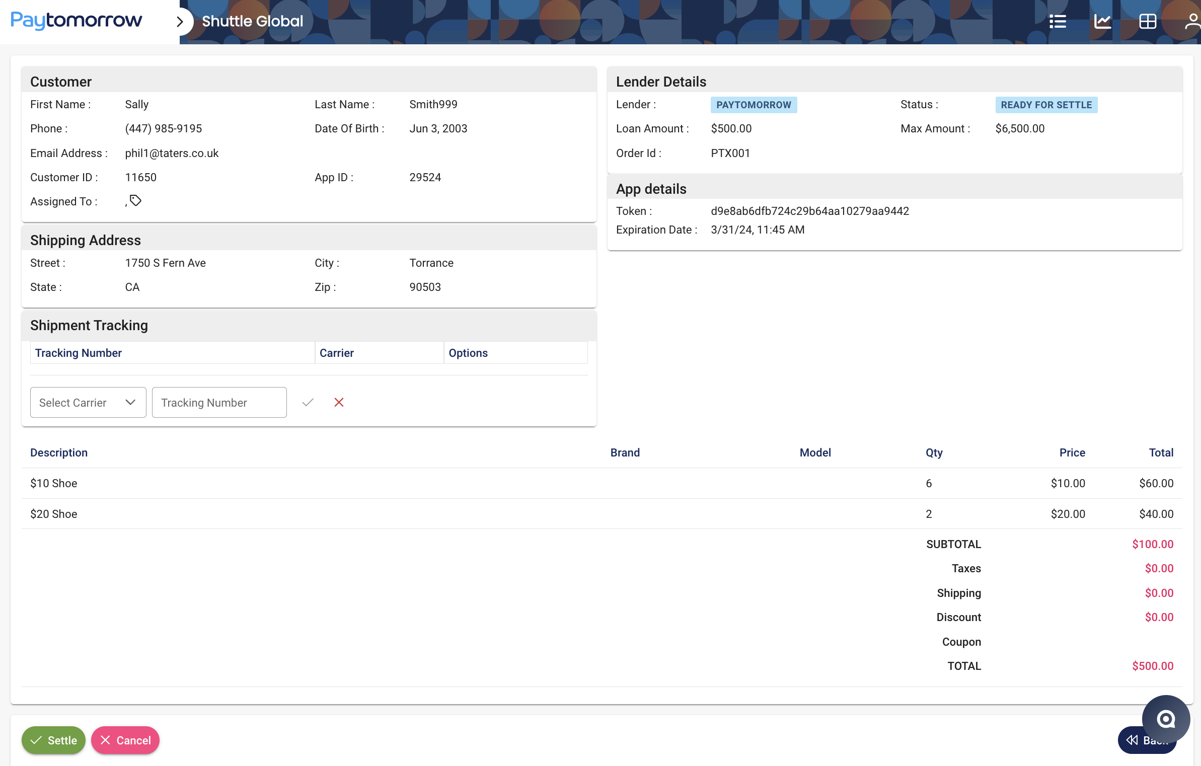 Funded order in PayTomorrow