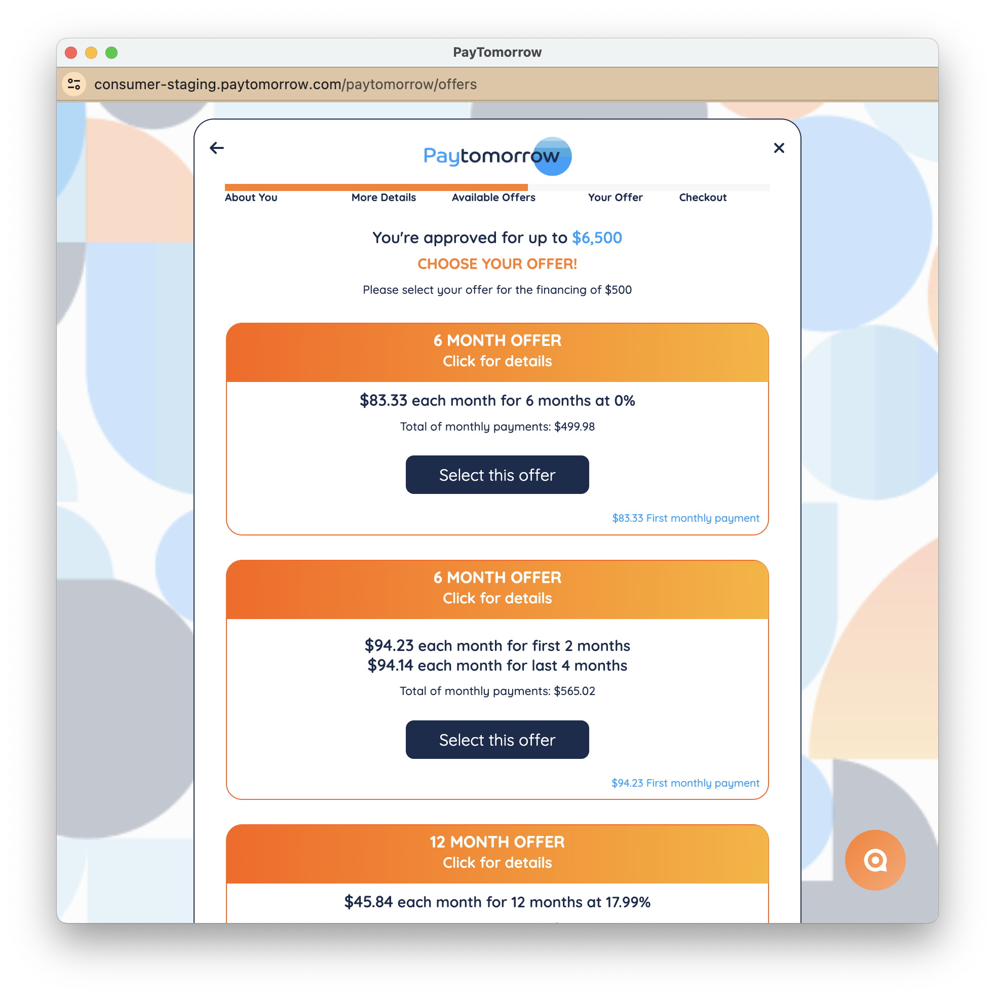 PayTomorrow authorisation step