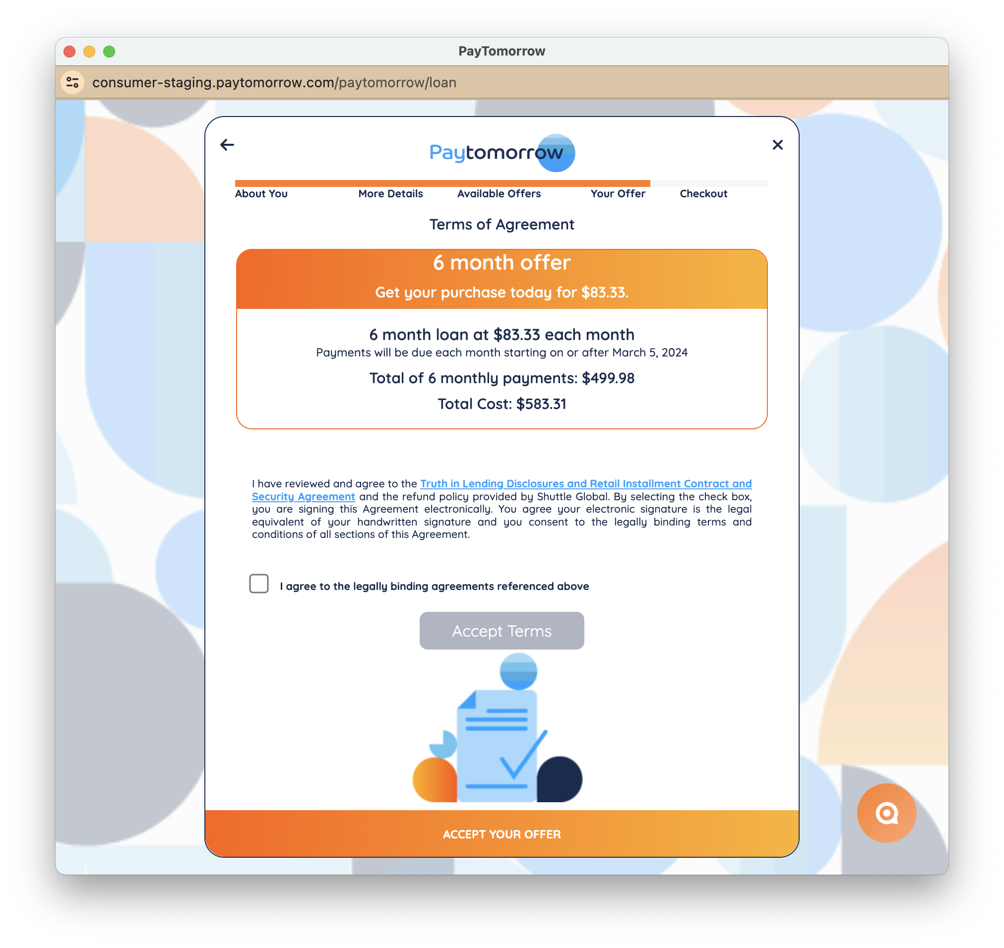 PayTomorrow authorisation step