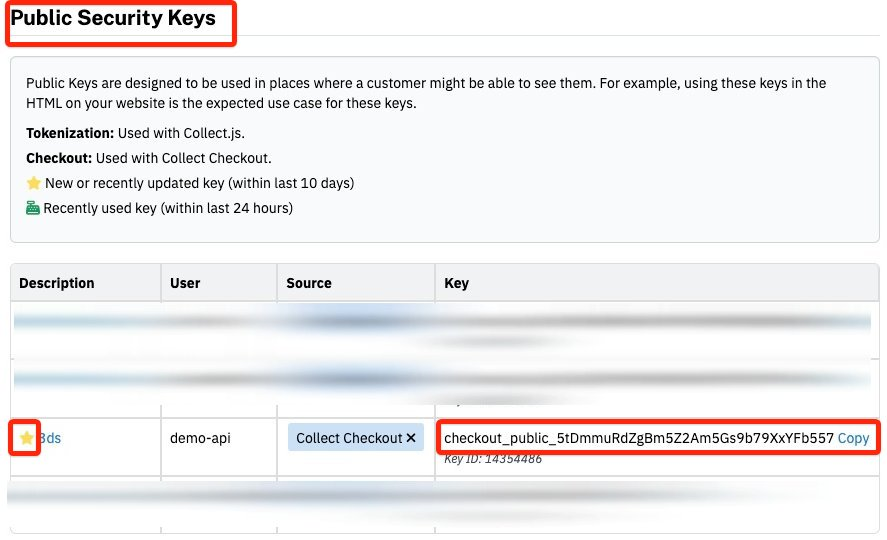 NMI Public Security Keys list with the new key highlighted