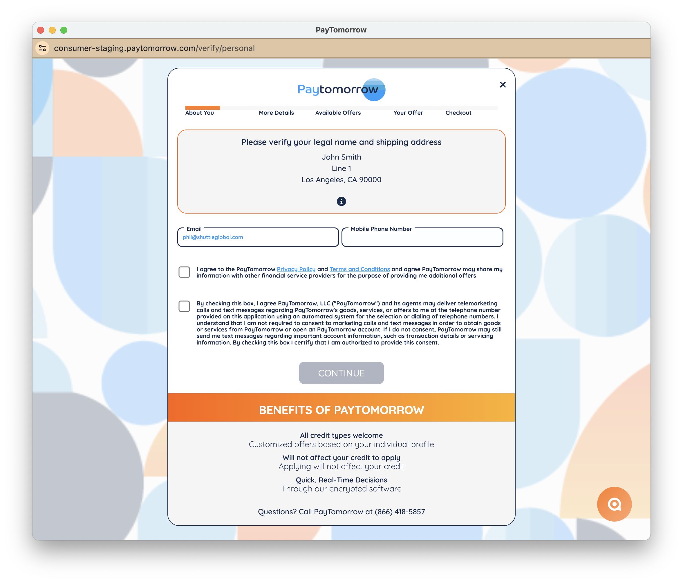PayTomorrow application step