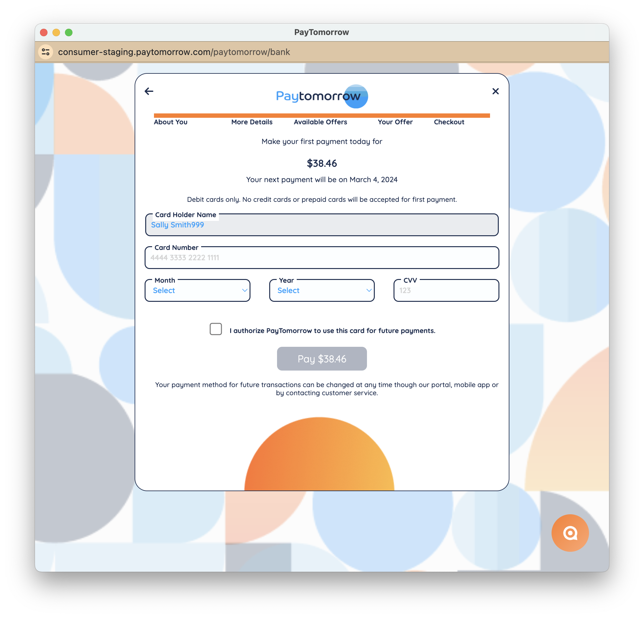 PayTomorrow application step
